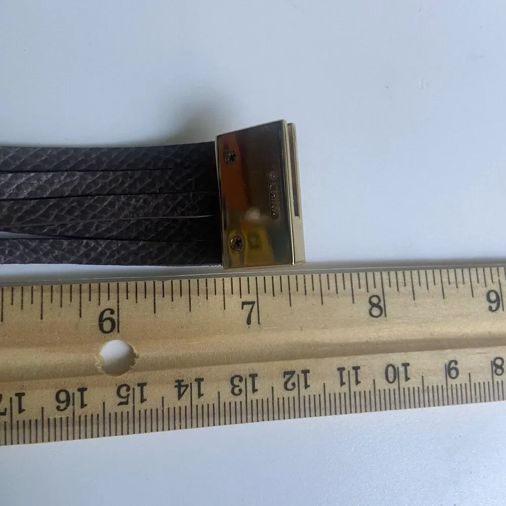 COACH Multi-Wrap Leather Bracelet Snakeskin-Embossed Metallic Gray Gold Hardware